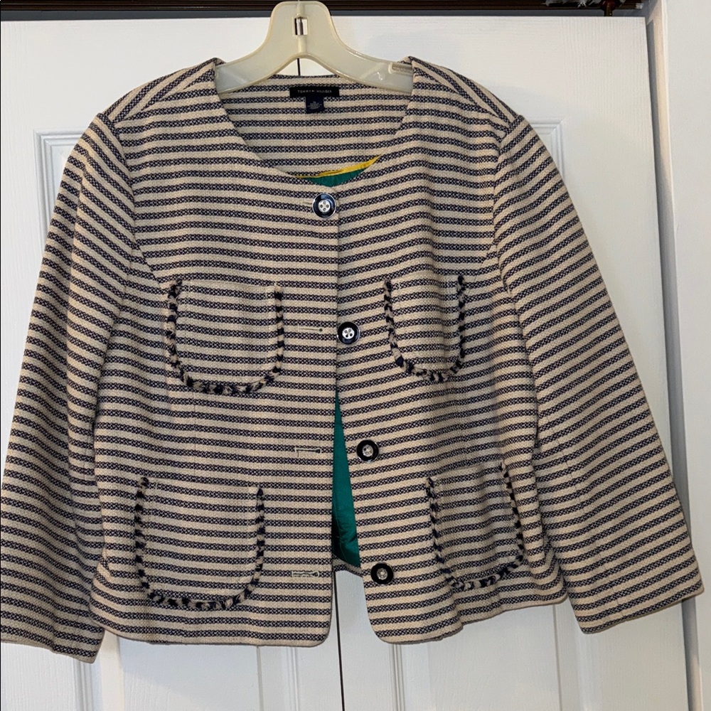 Tommy Hilfiger Navy and Cream Striped Blazer 16 NEW